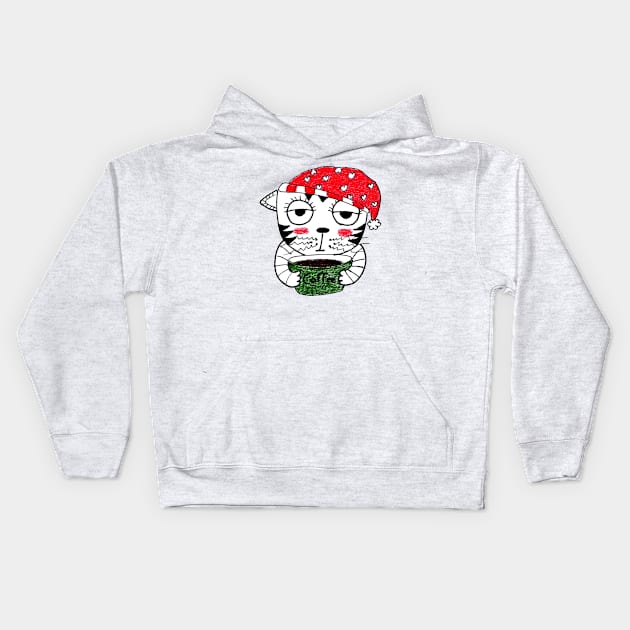 Yuna Cat | Cozy Christmas Coffee Embrace Kids Hoodie by MiracelArt